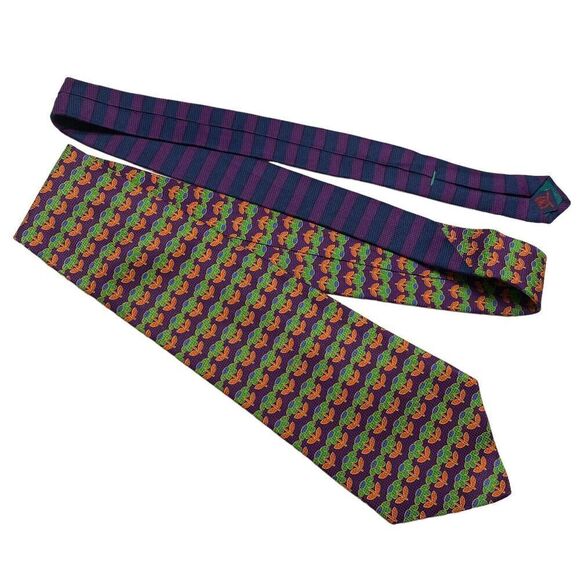 Tommy Hilfiger Tie Men's Purple Green Orange Flowers 100% Silk 57" x 4" USA Y2K - Picture 6 of 7